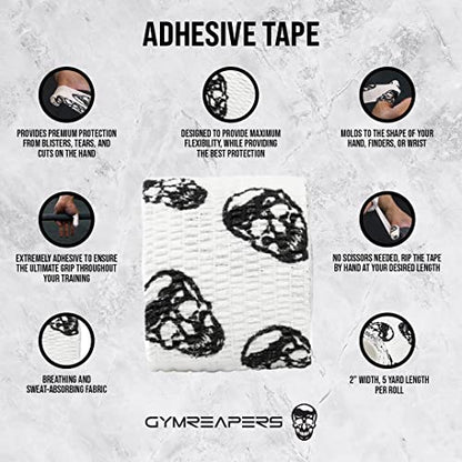Gymreapers Hook Grip Weightlifting Tape (3 Pack) Premium Adhesive Thumb Skull Tape for Finger Protection, Powerlifting, Exercise & Cross Training - Athletic Sweat Proof Tape - color: White