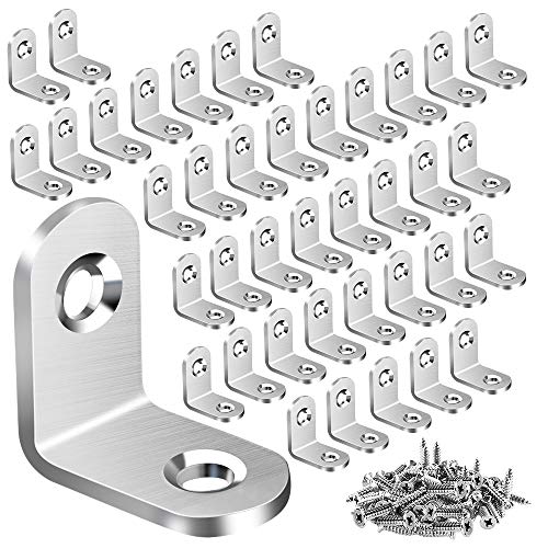 Vicuna R 40PCS L Bracket Corner Brace, Stainless Steel Corner Bracket | Small Metal Right Angle Bracket, L Brackets for Shelves, Wood Furniture Chair Drawer Cabinet, 80PCS Screws, 0.79 x 0.79 inch - color: Silver, size: 20 mm