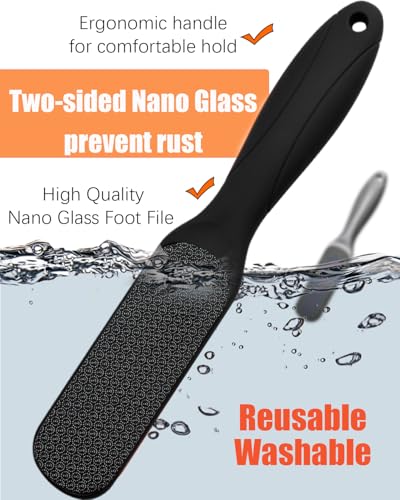 Nano Glass Foot File, Callus Remover for Feet, Wet and Dry Feet Dead Skin Remover, Durable Foot Scrubber, Double-Sided Safe Hygienic Pedicure Tools for Feet, Long Lasting Foot Care Soft Smooth Feet - style: Black