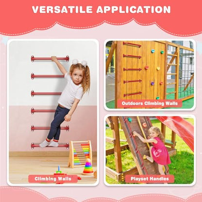 Dolibest 6 Pack 17 Inch Playground Handles, Metal Monkey Bars Indoor & Outdoor, Heavy Duty Ceiling Grab Bars & Wider Base for Climbing Frames, Treehouses, Swing Sets, Wall Ladders & Bunk Beds –Red - color: ‎red 2- 17 Inch-6pcs