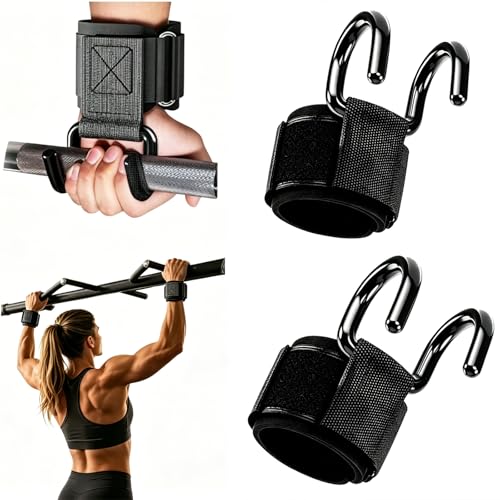 Weight Lifting Hooks with Wrist Wraps, Heavy Duty Gym Lifting Straps Grip Assist, Non-Slip Deadlift Hooks for Pull-Ups, Weight Training, Powerlifting, Workout Wrist Support for Men Women