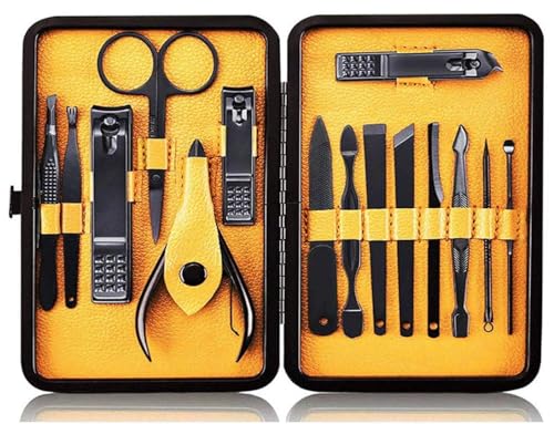 Nail Clippers Sets High Precisio Stainless Steel Nail Cutter Pedicure Kit Nail File Sharp Nail Scissors and Clipper Manicure Kit Fingernails & Toenails with Portable Stylish case (Yellow 15-Pieces) - color: Yellow 15-pieces