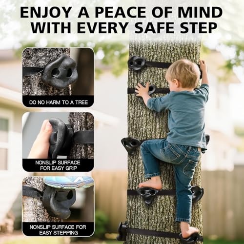 TOPNEW 18PCS Ninja Tree Climbing Holds and 6 Sturdy Ratchet Straps for Kids Tree Climbing, Large Climbing Rocks for Outdoor Ninja Warrior Obstacle Course Training - style: 18 Black Climbing Holds