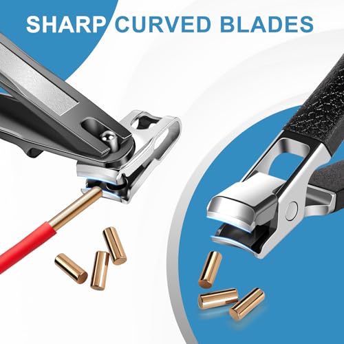 Nail Clippers for Seniors with Rotary Head, Large Heavy Duty Nail Clippers with Mess Free Catcher, Sharp Fingernail Clippers Nail Cutter Set with Long Handle for Men Women Adults