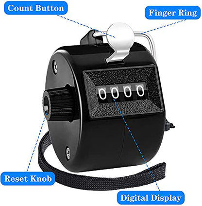 FEBSNOW 2 Pack Tally Counter Clicker 4 Digit Number for School Event | For Row Sport School Event Coaches, Mechanical 4 Digit Counting, Handheld People Clicker Counter - color: Metallic Black