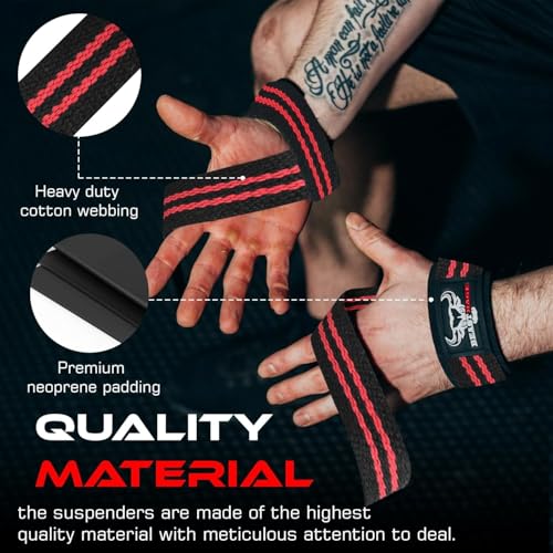 BEAST RAGE Lifting Wrist Straps for Weightlifting, Straps Gym Grip Power Workouts Lifting Straps Padded Neoprene & Premium Cotton Men Women, Deadlift Bodybuilding Exercise Lifting Straps - color: Black / Red
