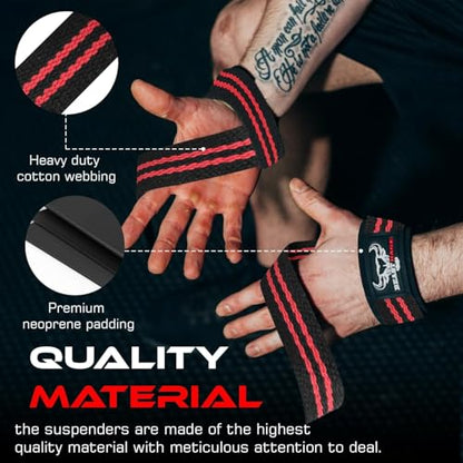 BEAST RAGE Lifting Wrist Straps for Weightlifting, Straps Gym Grip Power Workouts Lifting Straps Padded Neoprene & Premium Cotton Men Women, Deadlift Bodybuilding Exercise Lifting Straps - color: Black / Red