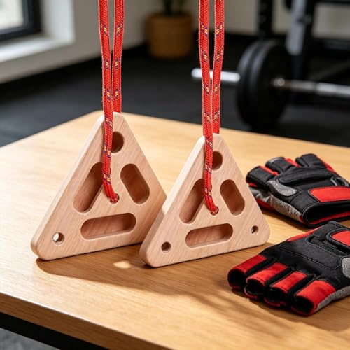 Climbing Hangboard Triangular Wooden Hand Grip Strengthener with | Hangboard Doorway Mount for Home Playroom Garage Basement Apartment Gym Dorm Studio