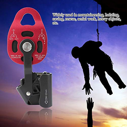 Rock Climbing Pulley, Heavy Duty 4KN Single Rope Pulley Block Aviation Aluminum Pulley Wheel for 8-12mm Rope Lifting Device