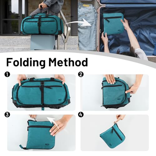 MIER Packable Travel Duffle Bag with Shoe Compartment, 50L, Teal | Foldable Weekender Duffel; Multi-Pockets; Adjustable Shoulder Strap; Luggage Sleeve; Travel, Sports, Camping, Gym - color: Teal, size: 50L