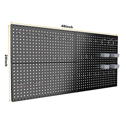 Pegboard Smith 4x2ft Metal Pegboard Kit for Tools Storage, Black Pegboard Wall Organizer with Hooks and Pegboard Bins - color: Black