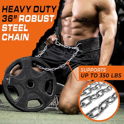 LARA STAR Dip Belt for Weightlifting, Weight Belt for Pull-Ups, Powerlifting, Squats, and Bodybuilding – Heavy-Duty Steel Chain, Neoprene Support, Lifts up to 650 lbs. - color: Black