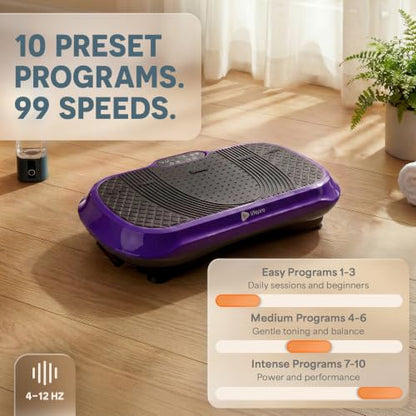 Lifepro Waver Vibration Plate Exercise Machine with 99 Speeds & 10 Presets | Resistance Bands, Non-Slip Surface, 330 lbs Capacity — Vibration Plate for Lymphatic Drainage, Body Toning, Full-Body Workout - color: Purple