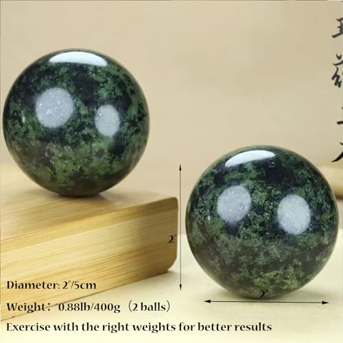 Baoding Balls 2Pcs, 2 inch Natural Marble Baoding Chinese Meditation Balls, with Carry Case for Hands Stress Relief, Dark Green - color: Dark Green, size: Large-2"