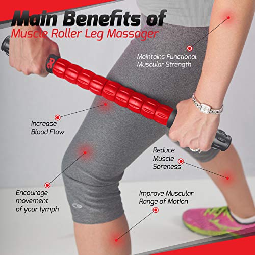 Physix Gear Roller Stick - Muscle Roller Massage Stick for Legs, The Stick Massage Roller for Deep Tissue Massaging Stick for Athletes, Physical Therapy Muscle Roller, Recovery Stick Roller - color: Red