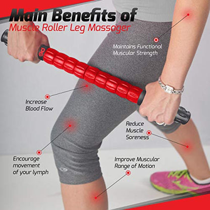 Physix Gear Roller Stick - Muscle Roller Massage Stick for Legs, The Stick Massage Roller for Deep Tissue Massaging Stick for Athletes, Physical Therapy Muscle Roller, Recovery Stick Roller - color: Red