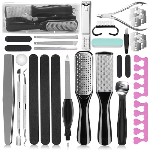 36 in 1 Pedicure Kit, Stainless Steel Foot Care Tools with Foot Rasp | Professional pedicure kit with foot file, foot rasp, callus remover, nail clipper and cuticle pusher for home spa care. - style: Black&Silver