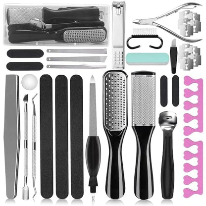 36 in 1 Pedicure Kit, Stainless Steel Foot Care Tools with Foot Rasp | Professional pedicure kit with foot file, foot rasp, callus remover, nail clipper and cuticle pusher for home spa care. - style: Black&Silver