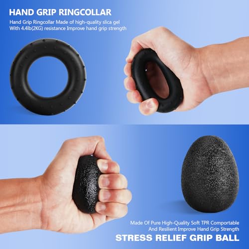 Hand Grip Strengthener Kit with Wrist Strengthener, Ultimate Hand Exerciser Set for Forearm Workout, Adjustable Grip Strength Trainer, Stress Relief Ball, Exercise Ring, Training and Recovery