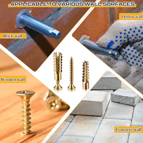 Moxweyeni 50 Pack 6 x 32 mm Heavy Duty Hollow Wall Anchors with Screws Loose Hinge Hole Repair Kits for Hinge Hole Repair and Concrete, Hollow, and Wood Walls