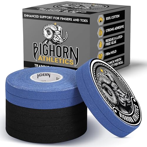 Bighorn Athletics Finger Tape, 0.3-Inch x 45-Feet, 8 Rolls, Black/Blue | Athletic Sports Tape for Jiu Jitsu, Climbing, Volleyball, Golf. Hands & Toes Support. Residue-Free, Zinc Oxide Adhesive. - color: Black & Blue, size: 0.3-Inch
