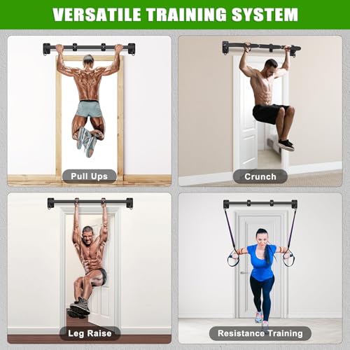 SELEWARE Heavy Duty Wall Mount Pull Up Bar, Joist Mount Chin Up Bar for Doorway, Sturdy Steel Construction, w/Resistance Band Hooks, Fits 32"/36" Wall Studs for Home Gym Strength Training - size: A: 36" x 1.6" Dia Grip