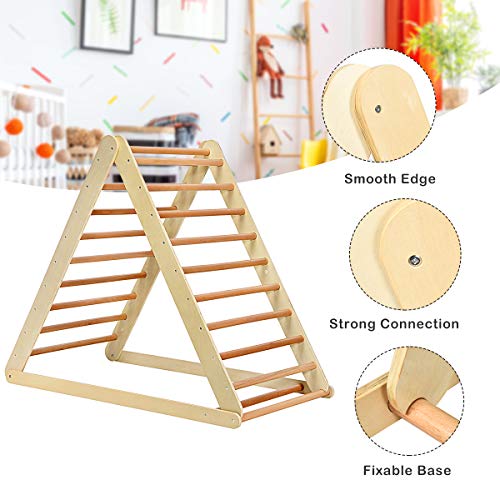 HONEY JOY Triangle Climber with Ramp, 2-in-1 Indoor Toddler Climbing Triangle Set with Ladder & Slide, Foldable Wooden Kids Climbing Toys for Playground, Gym & Daycare, Gift for Boys Girls (Natural) - color: Natural