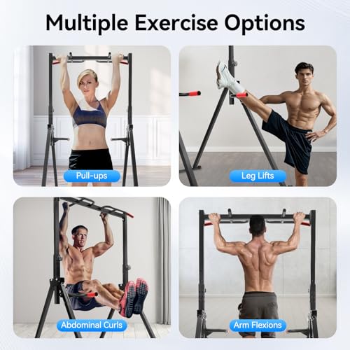 Foldable Power Tower Pull Up Bar, Free Standing Multi-function Power Tower Dip Station Adjustable Multifunction Workout Pull Up Tower Station Gym Strength Training Equipment 440 LBS Capacity