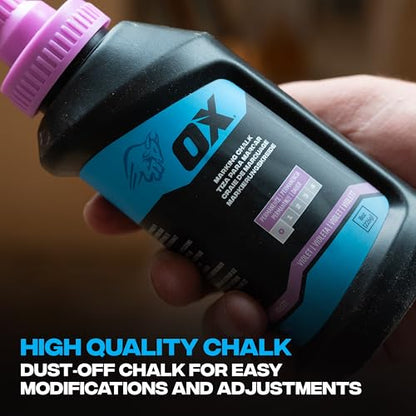 OX Violet Chalk Line Powder 8oz - Dust-Off Chalk Refill | Purple chalk line refill, zero permanence, leak-proof cap, high-flow nozzle, weather resistant, wood concrete metal stone - color: Violet - Dust-Off