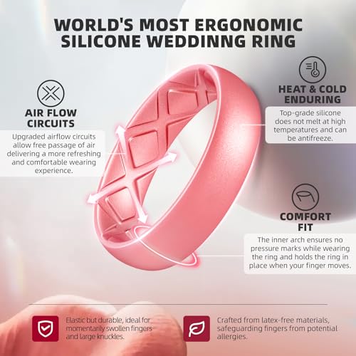 Egnaro Women's Stackable Silicone Rings, 2.5/5.5mm Wide 1.8/2mm Thick Bands | Comfort-Fit Rubber Bands Offer Breathable Flexibility for Nurses, Workouts, Pregnancy, Yoga, Travel, Office, and All-Day Wear - color: SETB3-Marble, Metallic Blue, Light Rose Go