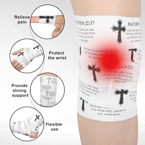 MiniInflat 2 Pcs Christian Cross Athletic Tape Sports Tape 2in x 23ft Religion Jesus Wrist Wrap for Soccer Football Baseball, Gift for Graduation Teacher Nurses Week Pentecost(White,Matthew 22:37) - color: White, style: Matthew