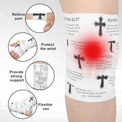 MiniInflat 2 Pcs Christian Cross Athletic Tape Sports Tape 2in x 23ft Religion Jesus Wrist Wrap for Soccer Football Baseball, Gift for Graduation Teacher Nurses Week Pentecost(White,Matthew 22:37) - color: White, style: Matthew
