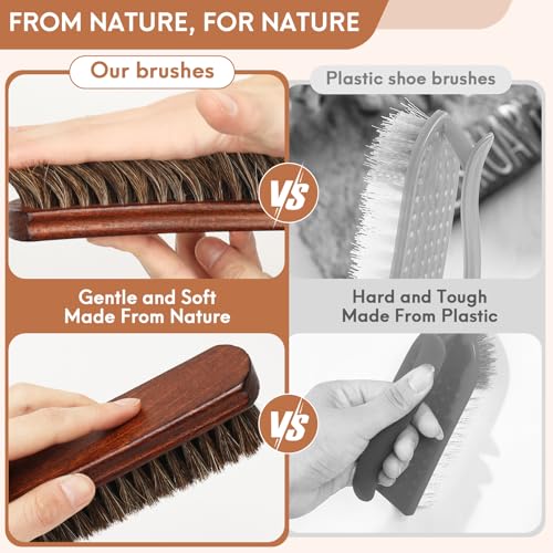 100% Horsehair Shoe Brush for Leather Care 7 Inch Large Horse Hair Brush for Boot Couch Car Interior Furniture Polishing Shining Buffing No Shedding Soft Natural Bristle Beechwood Handle Professional