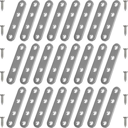 24 Pack Straight Brace Brackets 3 Inch Stainless Steel Flat Mending Plates, Heavy Duty Repair Fixing Joining Brackets for Wood Furniture with Screws, Silver, CAM-S8016-24 - size: 3 inches (24 Pieces)