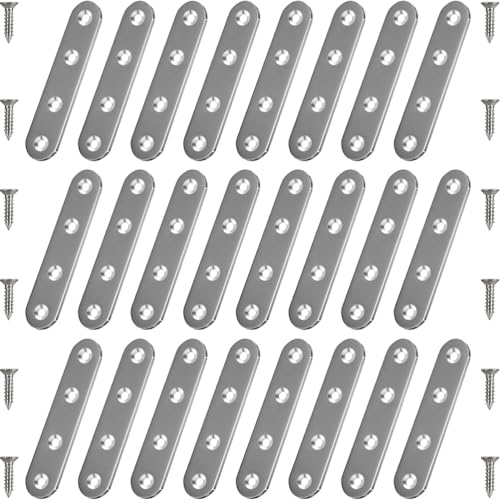 24 Pack Straight Brace Brackets 3 Inch Stainless Steel Flat Mending Plates, Heavy Duty Repair Fixing Joining Brackets for Wood Furniture with Screws, Silver, CAM-S8016-24 - size: 3 inches (24 Pieces)