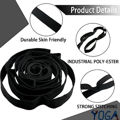 Stretching Strap Yoga Strap with Loops, Stretch Straps for Physical Therapy, Non-Elastic Exercise Strap for Pilates, Dance and Gymnastics with Workout Guide - color: Black+Black