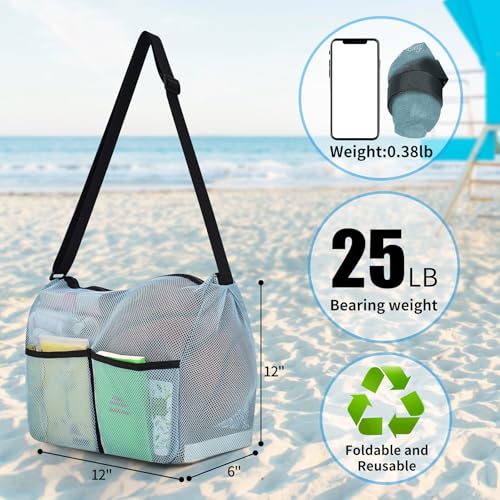 Mildbeer Gym Tote Bag, Mesh Bag Crossbody Satchel 12x6x12 for Gym Beach Ball Games Training Camping Hiking Clothes Storage - color: Sky Blue