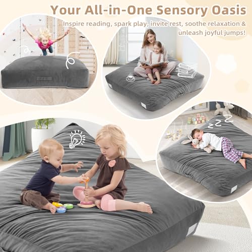 whiffee Upgraded Crash Pad for Kids Sensory with Handle,Soft Foam Blocks - Crash Pads for Autistic Children Indoor Jump Climb, Kids Autism Sensory Crash Mat with Anti-Slip Washable Cover - size: 5FT x 5FT