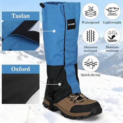 Waterproof Adjustable Hiking Gaiters for Men and Women, Snow Boots-Gaiters for Hiking in Hunting Sand Mud Mountain Climbing Snowshoeing - color: Light Blue