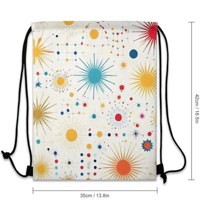 Lightweight Drawstring Sackpack Sports Backpack Waterproof for Gym Travel Hiking Men Women Durable Polyester, Star Retro Mid Century Modern Lines White Art Bags - color: Picture (36)