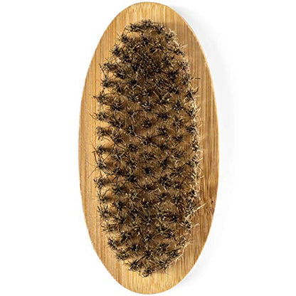 GranNaturals Military Style Boar Bristle Hair Brush for Men and Boys - Palm Size Hairbrush and Beard Brush for Grooming Thin, Fine, Facial and Short Hair - Soft Bristle Slick Back & Smoothing