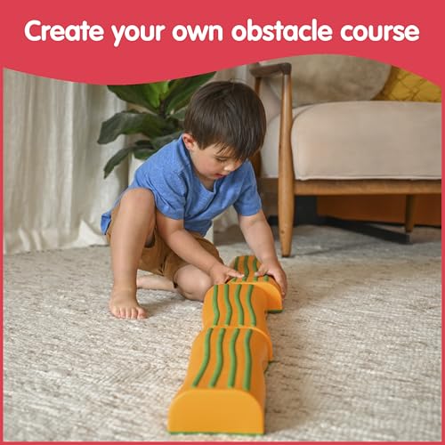 edxeducation Step-a-Trail | Logs | 3 Balance Beams | Ages 18m+ | Sturdy Plastic Obstacle Course for Kids | Indoor Outdoor Toys for Toddlers | Orange - style: Logs