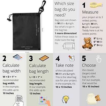 PALTERWEAR Drawstring Bag with Clip (6 x 8 Inch, 5-Pack, Black) Nylon Cinch and Ditty Pouch for Travel, Wardrobe and Outdoors - size: 6 x 8 inch
