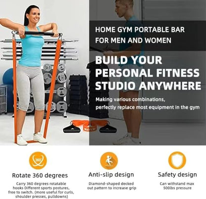 Resistance Band Workout Bar for Body Workout, Adjustable 3 Parts with Easy Grip Foam Durable Portable Steel Pilates Training