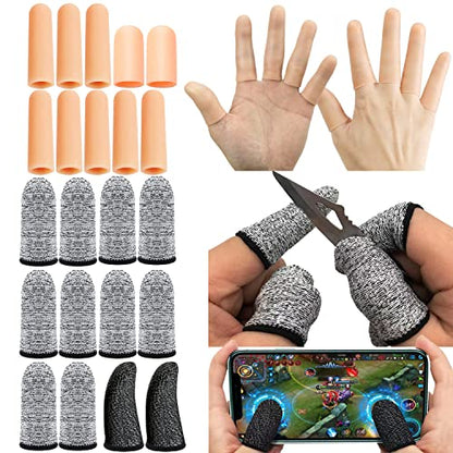 GELMAY 22Pcs Gel Finger Cots Cut Resistant Gloves Set, Sleeves Guards Protectors Cutting Covers Protection Gaming Fingertips Touch