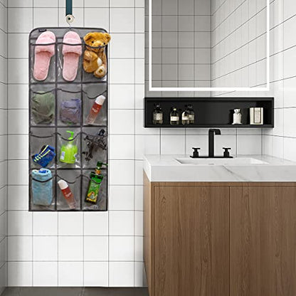 Dual Sided Hanging Shoe Organizer for Closet with Rotating Hanger Hanging Shoe Rack Holder with 24 Large Pockets (GREY-Clear Pockets) - color: GREY