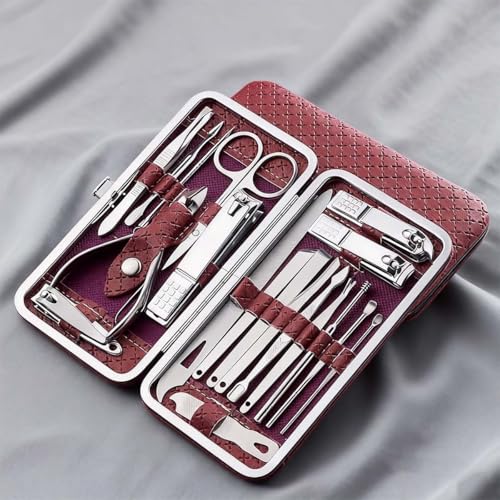 19-Pcs Professional Nail Kit & Manicure Set, Complete Nail Cutter Set with Travel Case, Includes Cuticle Trimmer & Nail Design Tools for Men & Women Fingernail Grooming(Red)