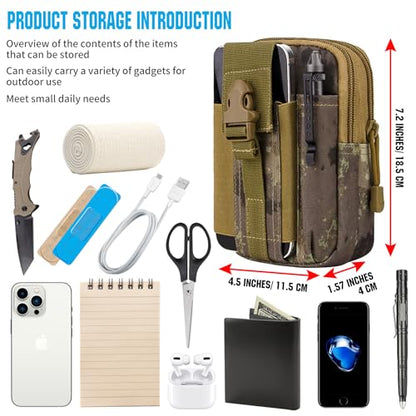 Tactical Molle Pouch Compact Utility Waist Bag Phone Holster Holder for 4.7"-6.9" iPhone 15 Pro Max/15 Pro/14 Plus/14 Pro Max/14/13 Pro Max/13 Pro/12 Pro Max/11 Pro Max - color: Camouflage Ruins