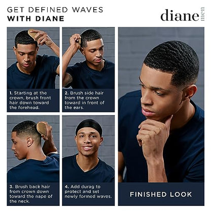 Diane Reinforced Boar Bristle Military Wave Brush for Men and Barbers – Hard Bristles for Thick to Coarse Hair – Use for Detangling, Smoothing, Wave Styles, Restore Shine and Texture