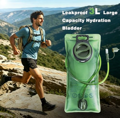 Hydration Backpack, Tactical Molle Water with 3L TPU Water Bladder | Lightweight Military Hydration Daypack for Hiking, Running, Cycling, Climbing, Biking, 105 oz, Breathable Back Panel - color: Khaki